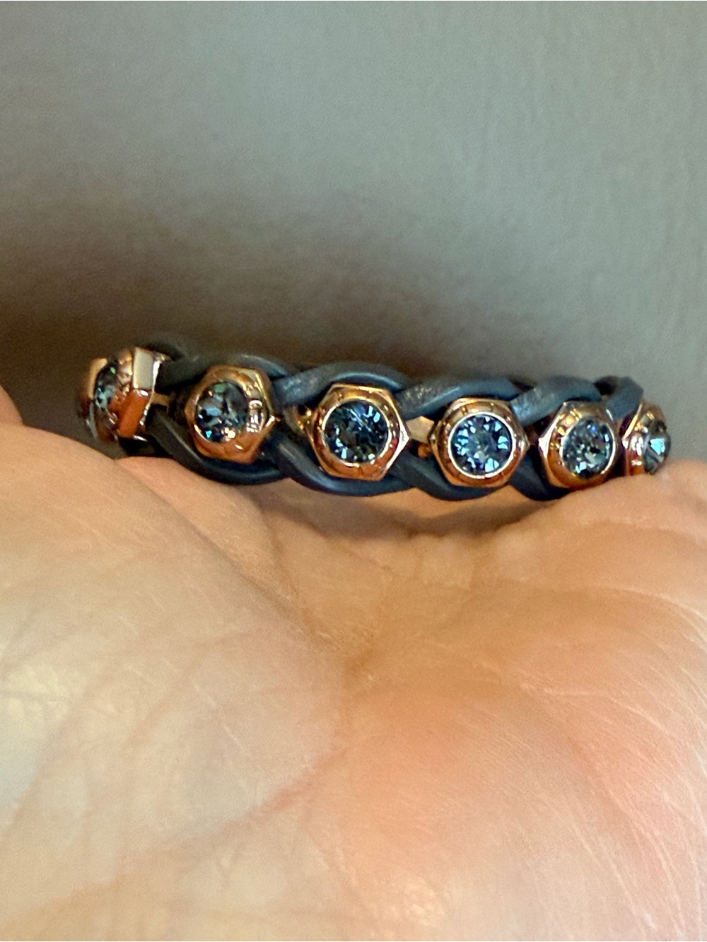 Vintage Henri Bendel Swarovski Crystal Leather Bracelet - Picture 6 of 9